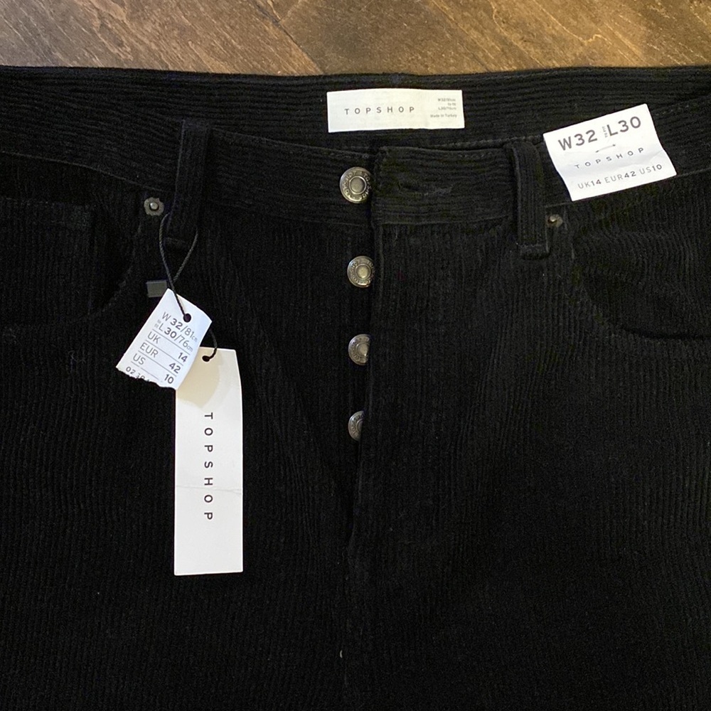 NWT Topshop Corduroy Black Capris Length 25 Inches - Picture 2 of 7